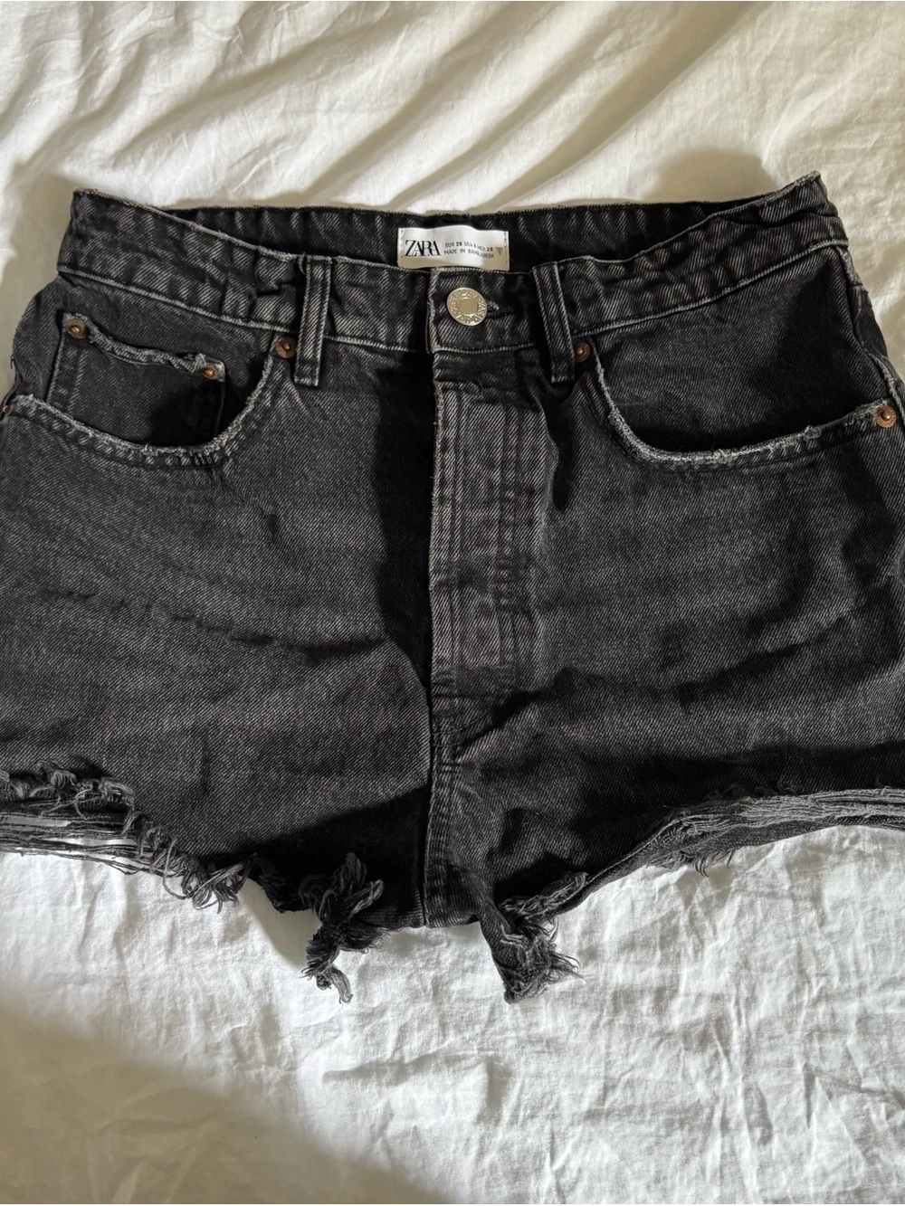Zara Black Frayed Hem Denim Shorts